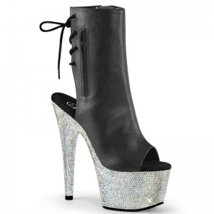 Pleaser Bejeweled-1018DM-7 Vegan Leather レディース ブーツ 黒 シルバー | XBWRJPRIKN