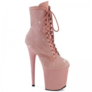 Pleaser Flamingo-1020RM Faux Suede Rhinestone Mesh レディース ブーツ ピンク | AUZEJPVXJU