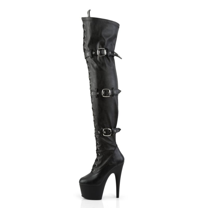 Pleaser Adore-3028 Vegan Leather レディース サイハイ ブーツ 黒 | PZUQJPYHWZ