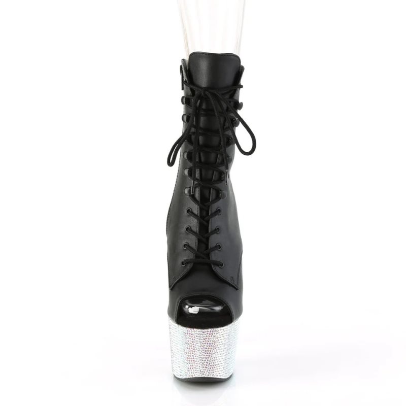 Pleaser Bejeweled-1021-7 Vegan Leather レディース ブーツ 黒 シルバー | ZWTJJPGKLJ