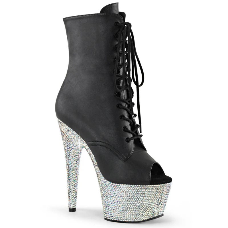 Pleaser Bejeweled-1021-7 Vegan Leather レディース ブーツ 黒 シルバー | ZWTJJPGKLJ