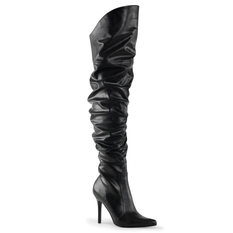 Pleaser Classique-3011 Vegan Leather レディース サイハイ ブーツ 黒 | NXUTJPHYES