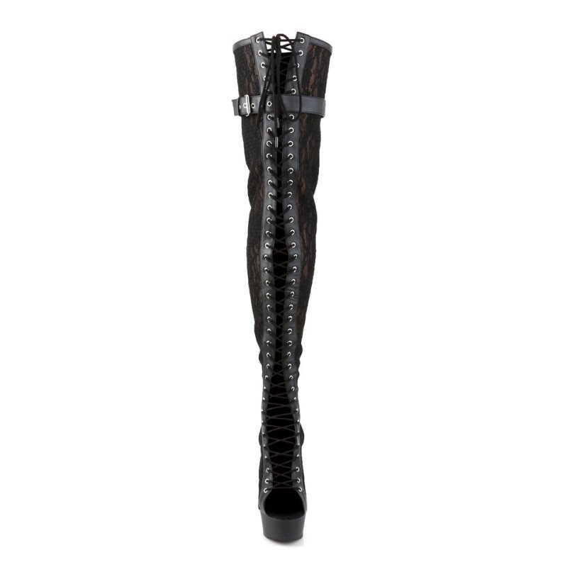 Pleaser Delight-3025ML Vegan Leather レディース サイハイ ブーツ 黒 | DXESJPVZLK