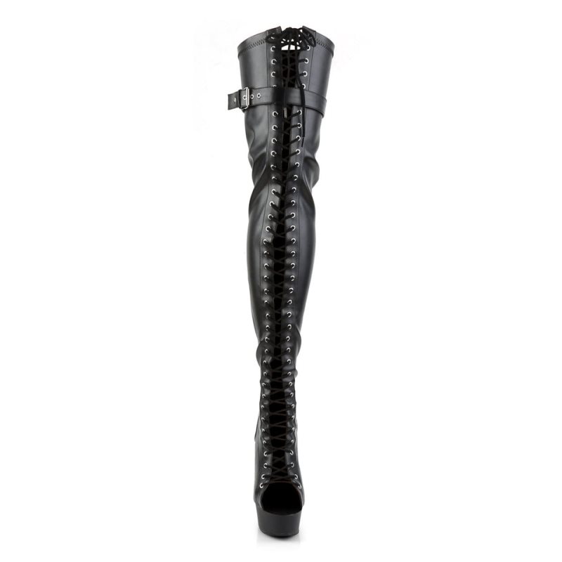 Pleaser Delight-3025 Vegan Leather レディース サイハイ ブーツ 黒 | URZFJPVTMN