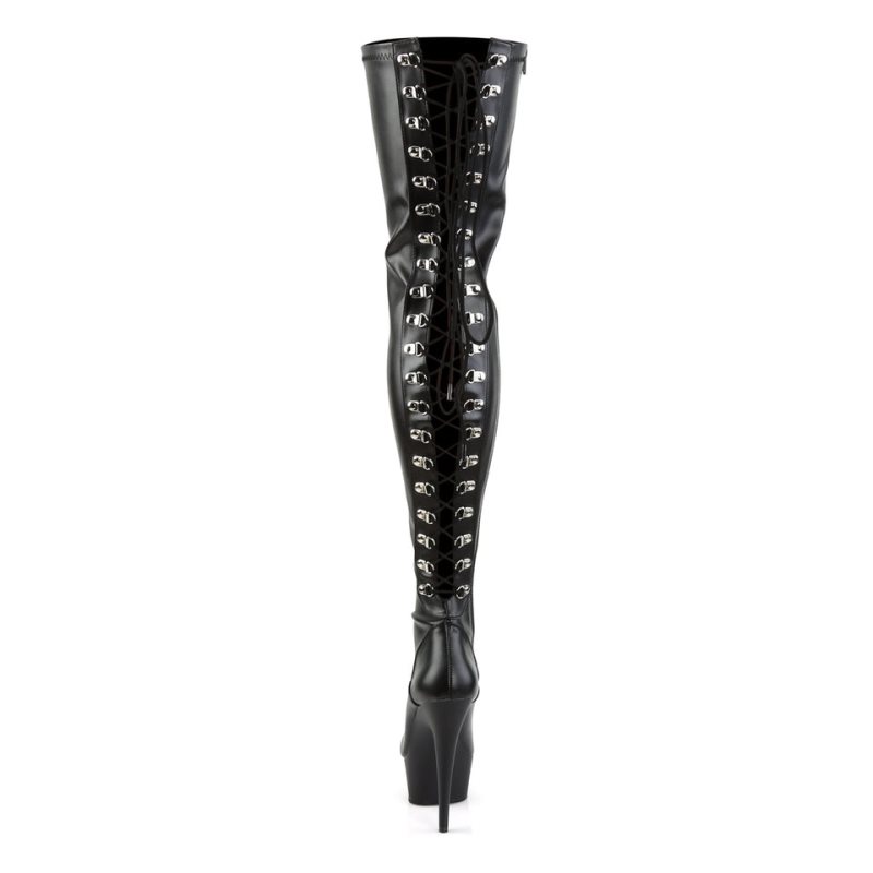 Pleaser Delight-3063 Vegan Leather レディース サイハイ ブーツ 黒 | OZBEJPSOXZ