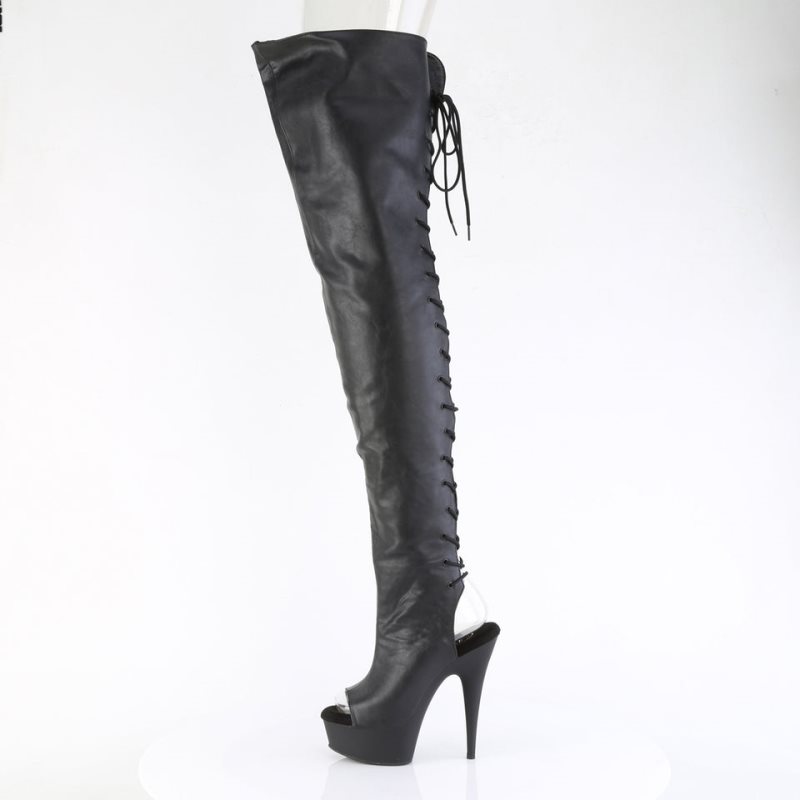 Pleaser Delight-4019 Vegan Leather レディース サイハイ ブーツ 黒 | KDANJPTLIY