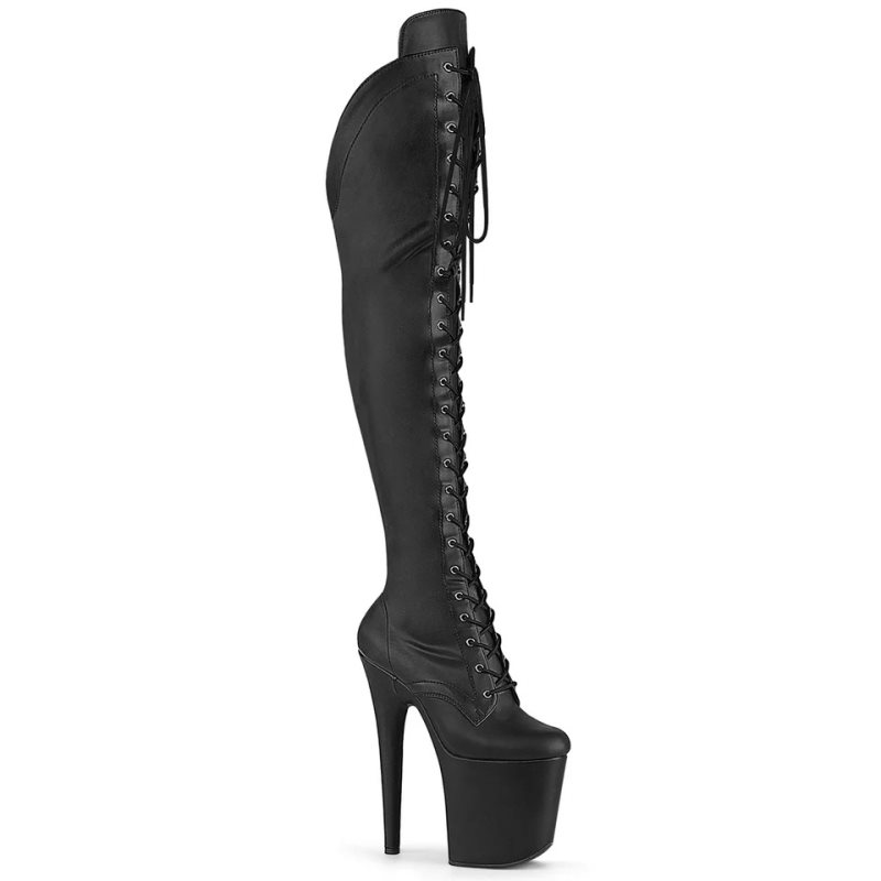 Pleaser Flamingo-3014 Faux Leather レディース サイハイ ブーツ 黒 | RMUWJPJGTC