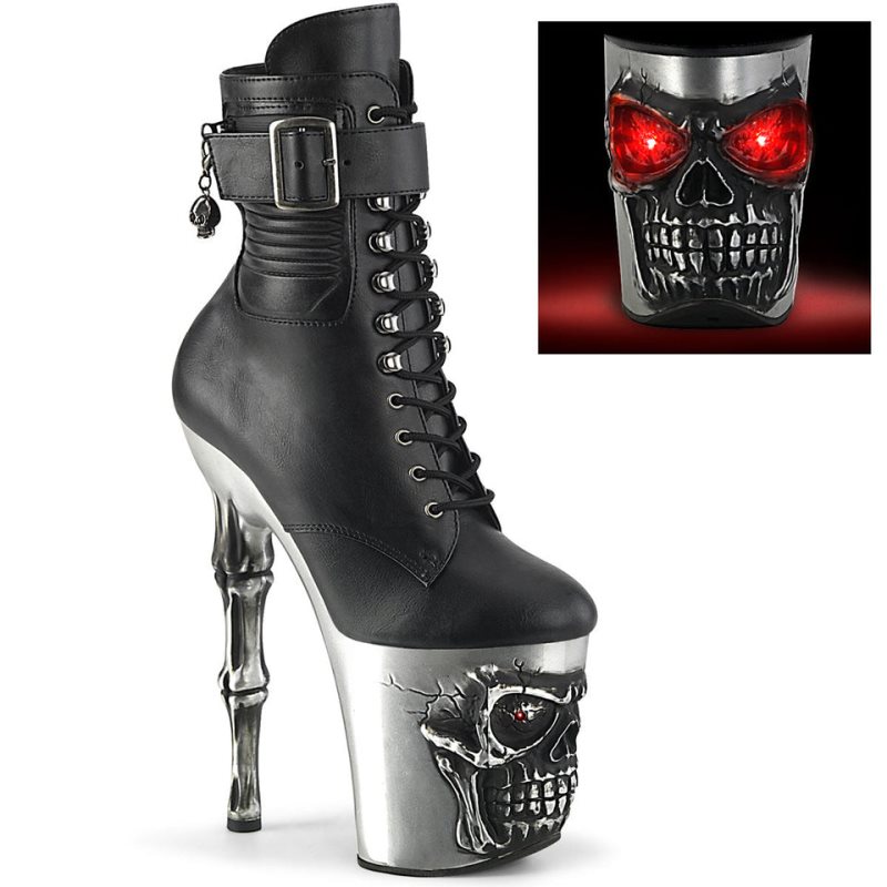 Pleaser Rapture-1020STR-LT Vegan Leather レディース ブーツ 黒 シルバー | IGZLJPTMZY