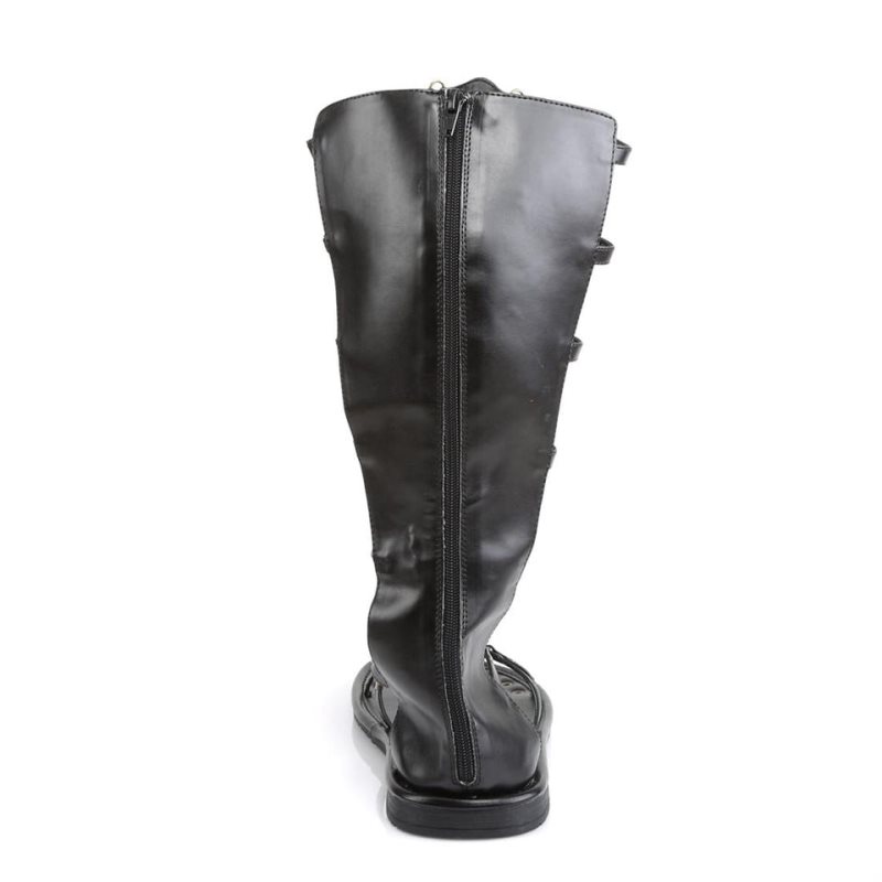 Pleaser Roman-15 Vegan Leather メンズ フラットサンダル 黒 | NXCQJPRCOZ