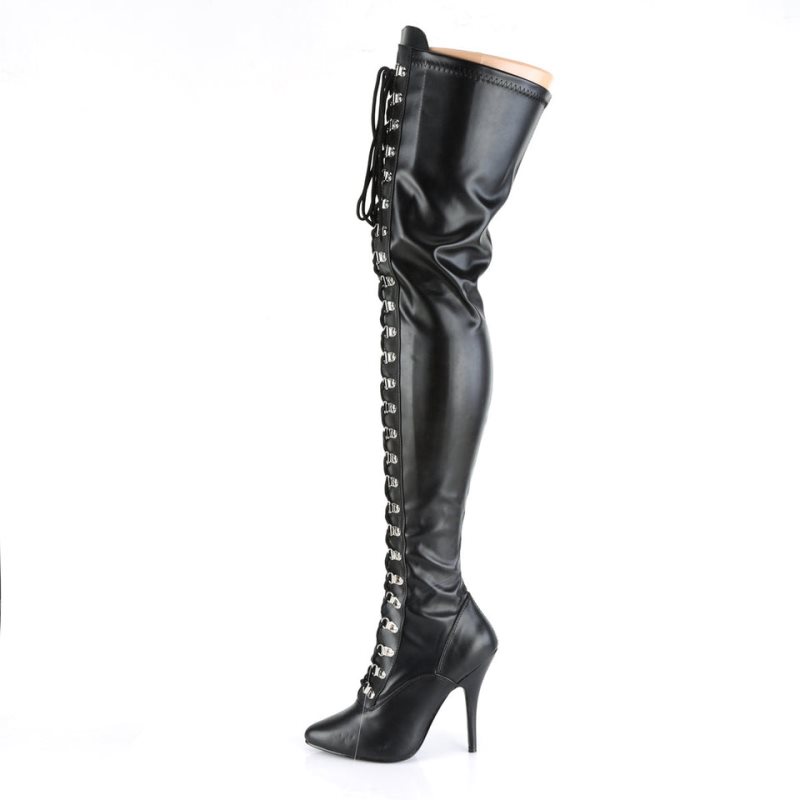 Pleaser Seduce-3024 Vegan Leather レディース サイハイ ブーツ 黒 | XTLYJPHNFA