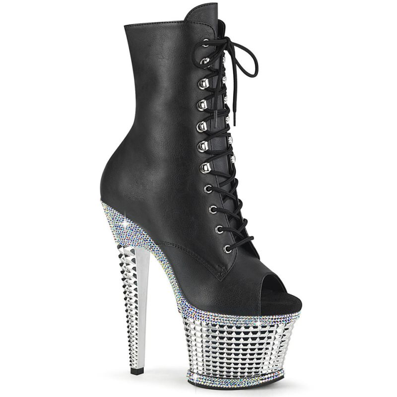 Pleaser Spectator-1021RS Vegan Leather レディース ブーツ 黒 シルバー | CSFAJPCPGO